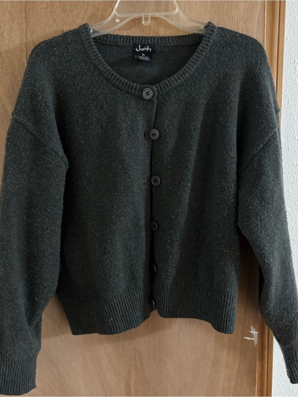 Justify Olive Green Button -Front Women's Sweater